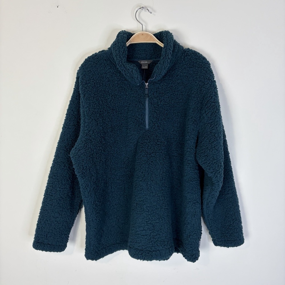 Eddie Bauer Women's XXL Fireside Plush Sherpa 1/4 Zip Pullover Peacock Green NWT